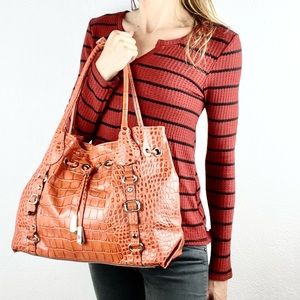 JESSICA SIMPSON |👜🧡 Burnt Orange Faux Alligator Multi-Pocket Handbag Purse